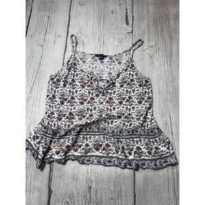 American Eagle Floral Cami Top Women Large White Boho Cottagecore Peplum Tank